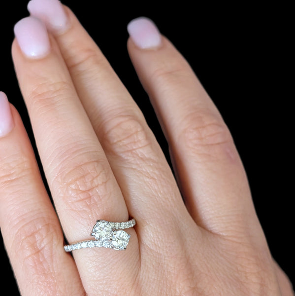 Estate Diamonds 14k White Gold Bypass Two Stone Ring Toi At Moi Anniversary Gift