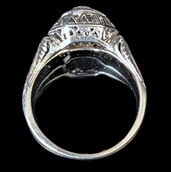 1920s Art Deco Old European Cut Diamond 18k White Gold Ring Antique Engagement