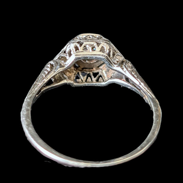 1920s Art Deco Old European Cut Diamond 18k White Gold Ring Antique Engagement