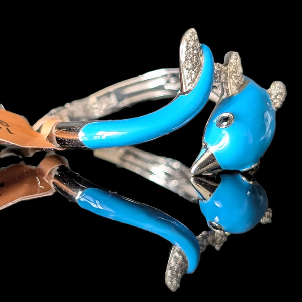 EFFY Dolphin Wrap Ring Diamonds Blue Enamel 14k White Gold New Old Stock with tags