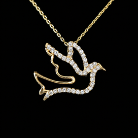 Estate Diamonds 14k Yellow Gold Dove Hope Necklace Peace Pendant Chain Gift 