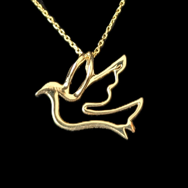 Estate Diamonds 14k Yellow Gold Dove Hope Necklace Peace Pendant Chain Gift 