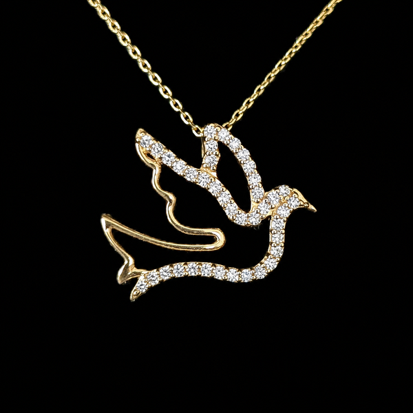 Estate Diamonds 14k Yellow Gold Dove Hope Necklace Peace Pendant Chain Gift 