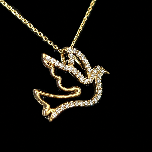 Estate Diamonds 14k Yellow Gold Dove Hope Necklace Peace Pendant Chain Gift 