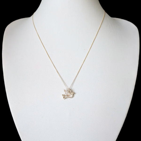 Estate Diamonds 14k Yellow Gold Dove Hope Necklace Peace Pendant Chain Gift 