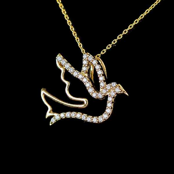Estate Diamonds 14k Yellow Gold Dove Hope Necklace Peace Pendant Chain Gift 