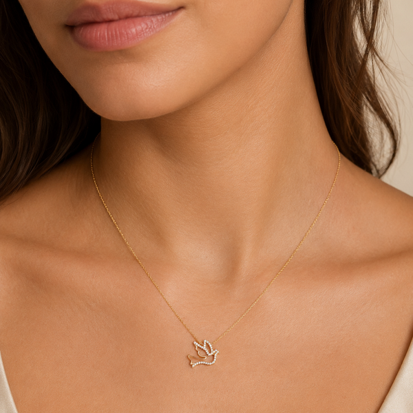 Estate Diamonds 14k Yellow Gold Dove Hope Necklace Peace Pendant Chain Gift 