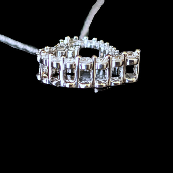Estate Open Heart Diamonds 10k White Gold Necklace Pendant on Chain Gift Vintage