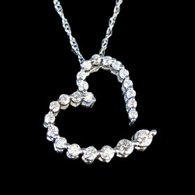 Estate Open Heart Diamonds 10k White Gold Necklace Pendant on Chain Gift Vintage
