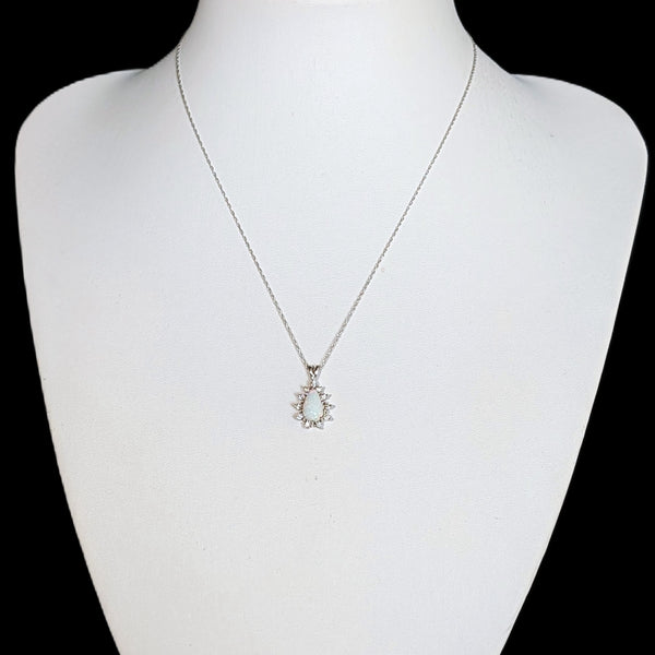 Vintage Opal Diamonds 14k White Gold Pendant 10k Chain Necklace Estate Gift