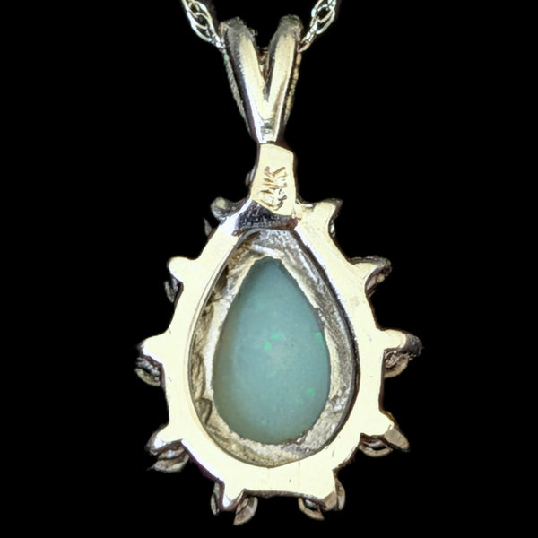 Vintage Opal Diamonds 14k White Gold Pendant 10k Chain Necklace Estate Gift