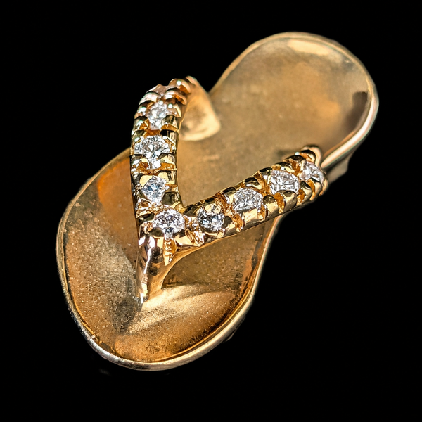 Estate Diamonds 14k Yellow Gold Flip Flop Sandal Pendant Estate Jewelry Gift