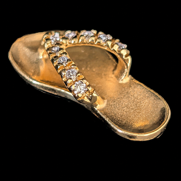 Estate Diamonds 14k Yellow Gold Flip Flop Sandal Pendant Estate Jewelry Gift