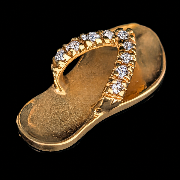 Estate Diamonds 14k Yellow Gold Flip Flop Sandal Pendant Estate Jewelry Gift