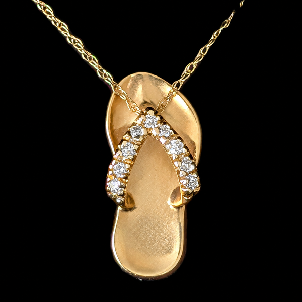 Estate Diamonds 14k Yellow Gold Flip Flop Sandal Pendant Estate Jewelry Gift