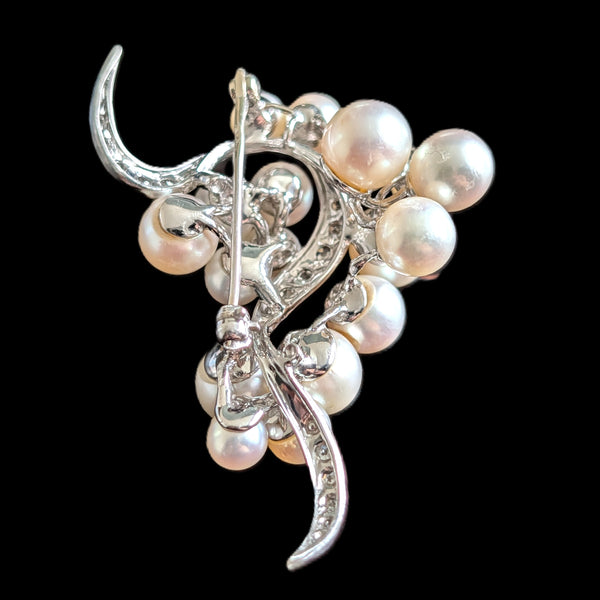 1950s Vintage Diamonds Pearls 12-14k White Gold Brooch Pin Retro Estate Gift