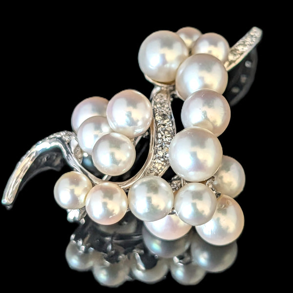 1950s Vintage Diamonds Pearls 12-14k White Gold Brooch Pin Retro Estate Gift