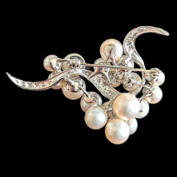 1950s Vintage Diamonds Pearls 12-14k White Gold Brooch Pin Retro Estate Gift