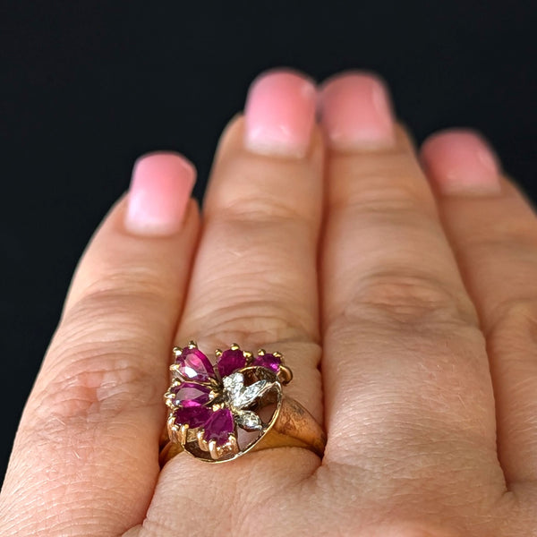 Homer - Vintage Rubies Diamonds 14k Yellow Gold Ring