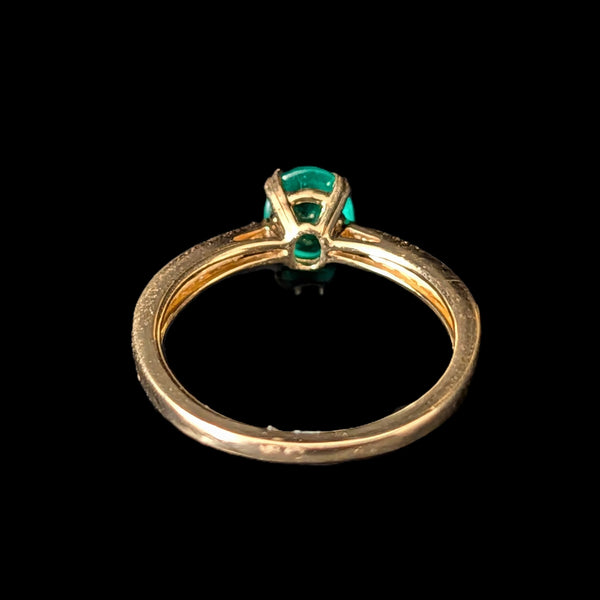 Estate Cabochon Cut Emerald Diamond 14k Yellow Gold Ring Engagement Statement