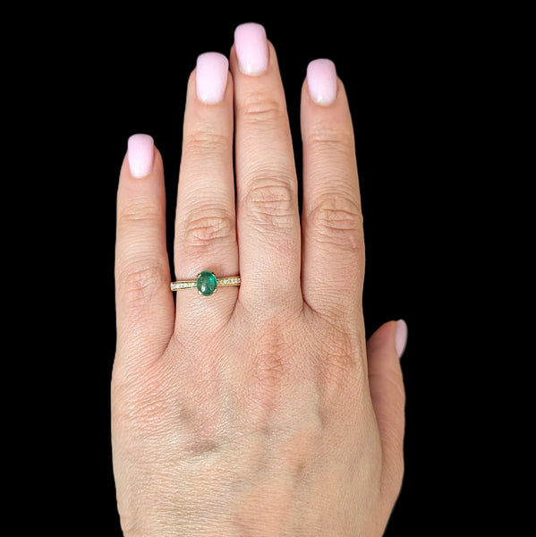 Estate Cabochon Cut Emerald Diamond 14k Yellow Gold Ring Engagement Statement