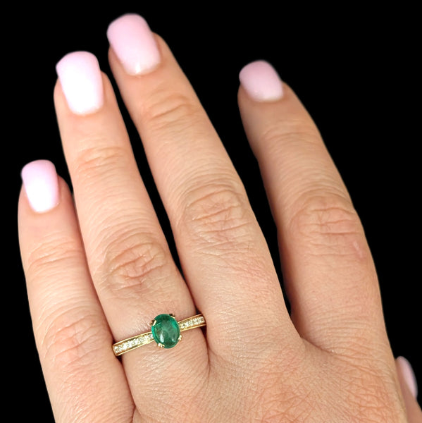 Estate Cabochon Cut Emerald Diamond 14k Yellow Gold Ring Engagement Statement
