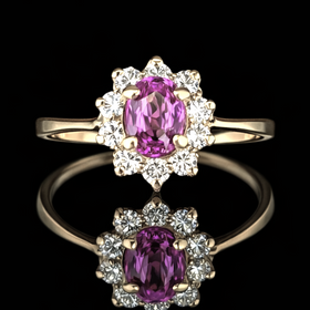 Vintage Pink Sapphire Diamonds 14k Yellow Gold Halo Ring Estate Jewelry Gift