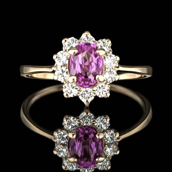 Vintage Pink Sapphire Diamonds 14k Yellow Gold Halo Ring Estate Jewelry Gift
