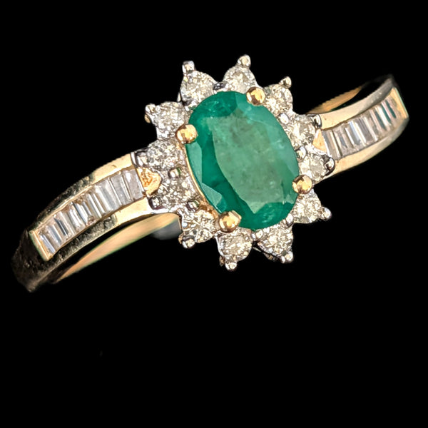 Vintage Emerald Diamonds 14k Yellow Gold Bypass Ring by East Arts Estate Sz 10.