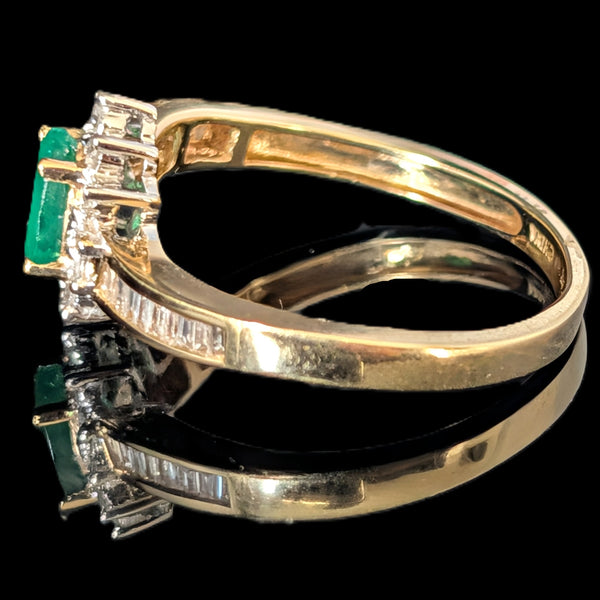 Vintage Emerald Diamonds 14k Yellow Gold Bypass Ring by East Arts Estate Sz 10.