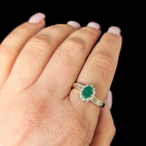 Vintage Emerald Diamonds 14k Yellow Gold Bypass Ring by East Arts Estate Sz 10.