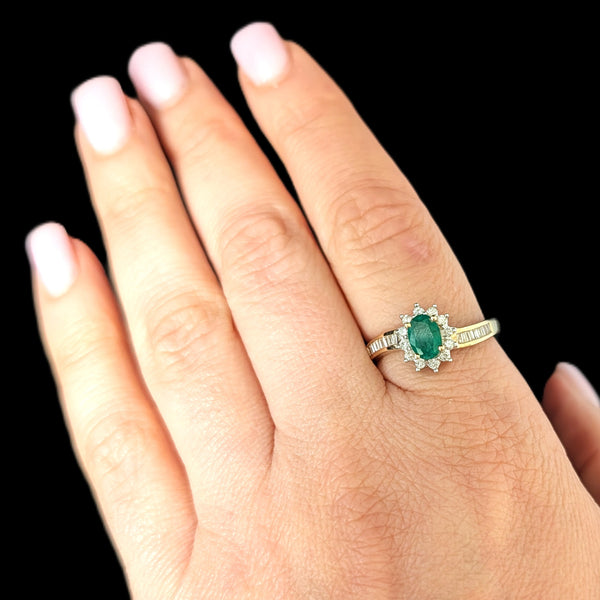 Vintage Emerald Diamonds 14k Yellow Gold Bypass Ring by East Arts Estate Sz 10.