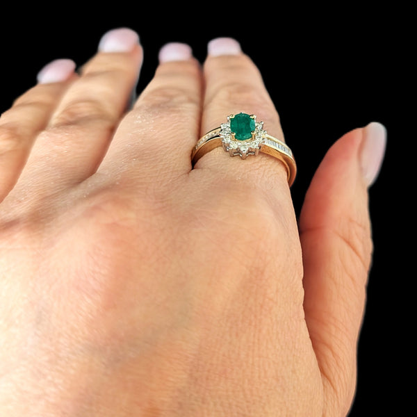 Vintage Emerald Diamonds 14k Yellow Gold Bypass Ring by East Arts Estate Sz 10.
