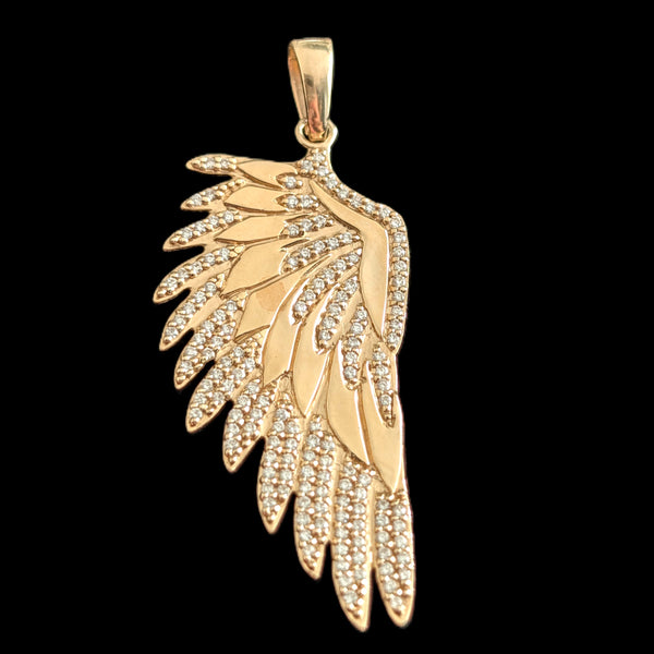 Vintage Large Angel Wing Diamonds 14k Yellow Gold Pendant Estate Jewelry Gift 2"