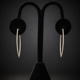 Estate Natural Diamonds 14k Yellow Gold Inside Out Elongated Hoop Earrings Gift