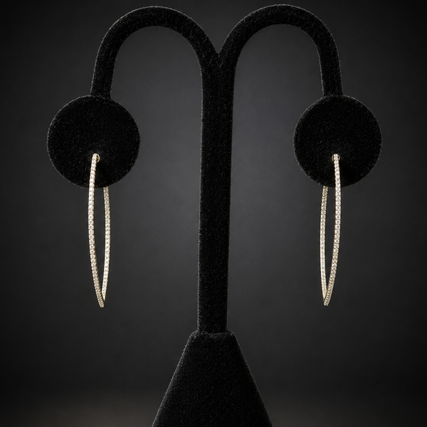 Estate Natural Diamonds 14k Yellow Gold Inside Out Elongated Hoop Earrings Gift