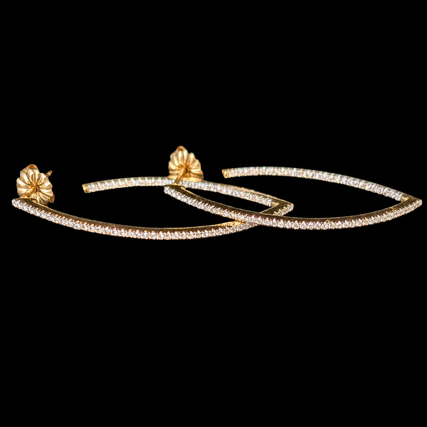 Estate Natural Diamonds 14k Yellow Gold Inside Out Elongated Hoop Earrings Gift