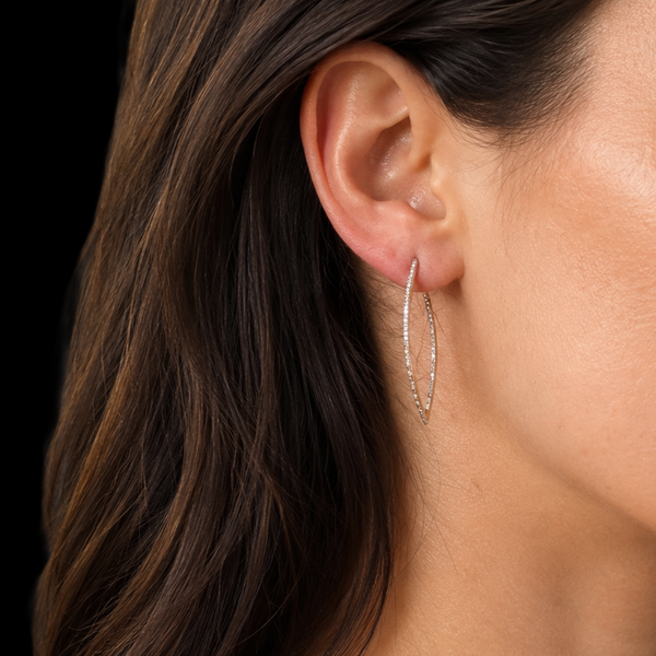 Estate Natural Diamonds 14k Yellow Gold Inside Out Elongated Hoop Earrings Gift