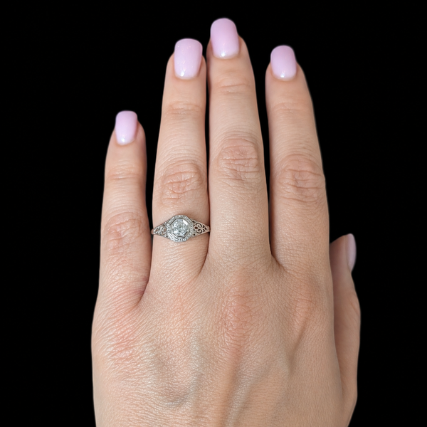 Art Deco Old European Cut Diamond 14k White Gold Platinum Engagement Ring 1920s