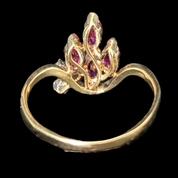 Vintage Marquise Cut Rubies Diamonds 14k Yellow Gold Statement Ring Estate Gift 