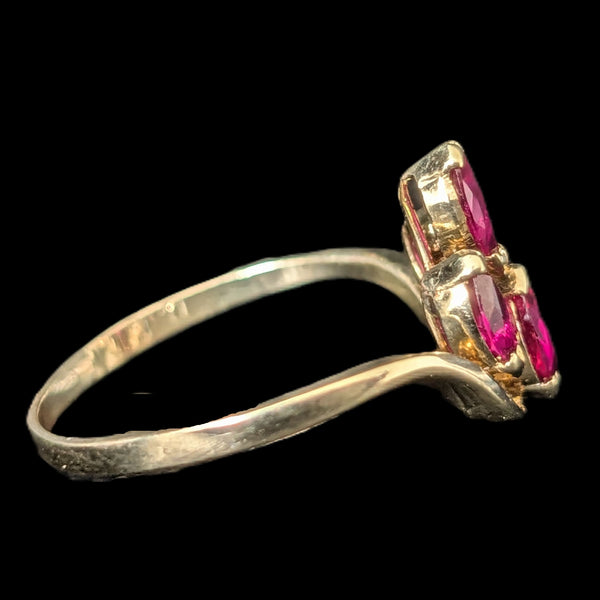 Vintage Marquise Cut Rubies Diamonds 14k Yellow Gold Statement Ring Estate Gift 