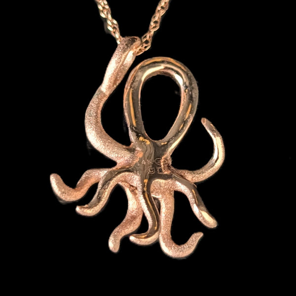 Octopus DENNY WONG Diamonds Pink Sapphires 14k Rose Gold Pendant on 10k Chain 