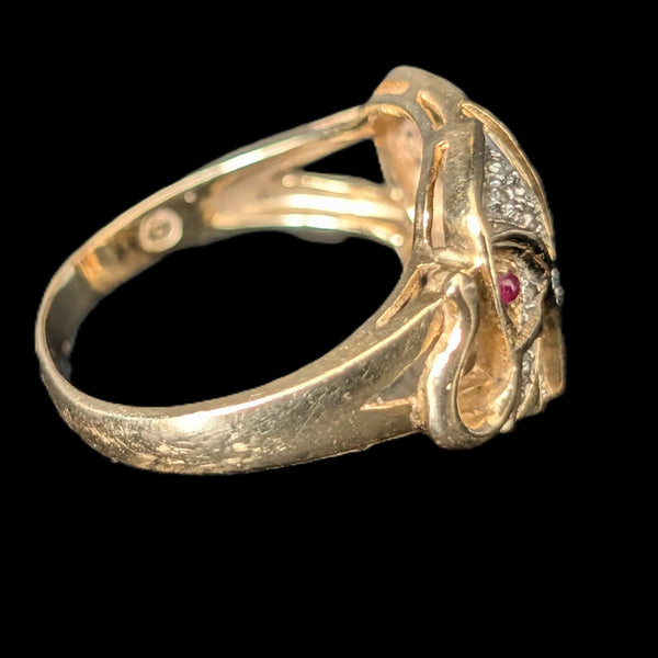 Vintage Elephant Ring Diamonds Rubies Emeralds Sapphires 14k Yellow Gold Gift