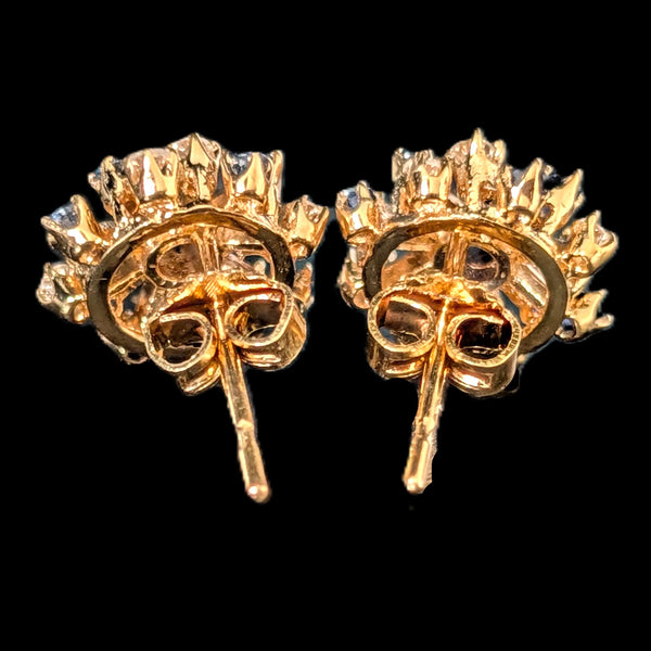 Vintage Diamonds Sapphires 14k Yellow Gold Starburst Earrings Stud Estate Gift 
