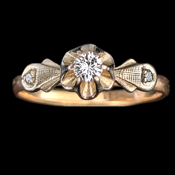 Vintage Diamond 14k Multi Tone Gold Ring Sweetheart Mount Engagement Ukraine Soviet