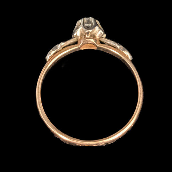 Vintage Diamond 14k Multi Tone Gold Ring Sweetheart Mount Engagement Ukraine Soviet
