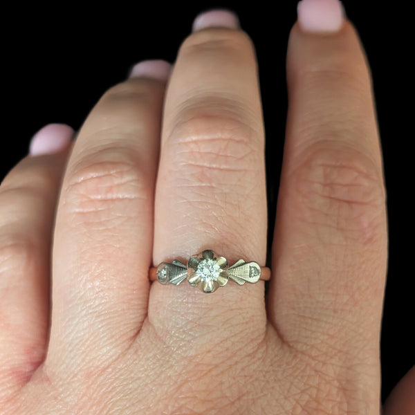Vintage Diamond 14k Multi Tone Gold Ring Sweetheart Mount Engagement Ukraine Soviet