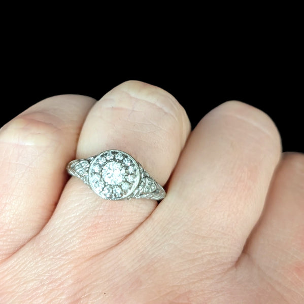 JABEL Vintage Diamonds 18k White Gold Fashion or Engagement Ring Retro Deco