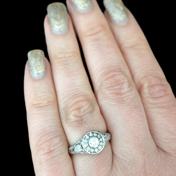 JABEL Vintage Diamonds 18k White Gold Fashion or Engagement Ring Retro Deco