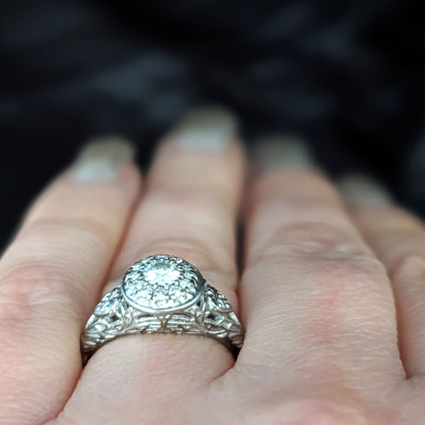 JABEL Vintage Diamonds 18k White Gold Fashion or Engagement Ring Retro Deco